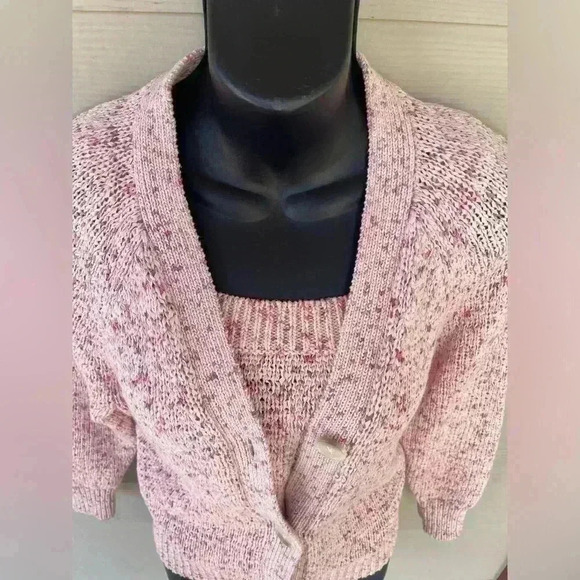 LOFT women’s knit two piece set cardigan pink 3 button super chick sz Small used - Picture 9 of 9
